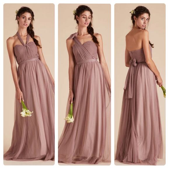 Birdy Grey Christina Convertible‎ Tulle Bridesmaid Dress in Sandy Mauve Sz L NEW - Picture 1 of 11